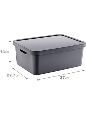Berry Store 4'lü Set Stafi Çok Amaçlı Kapaklı Kutu 12 Lt - Antrasit, Çok Amaçlı Kapaklı Kutu, Ev-Ofis-Depo Için, Kapaklı Saklama Kutusu