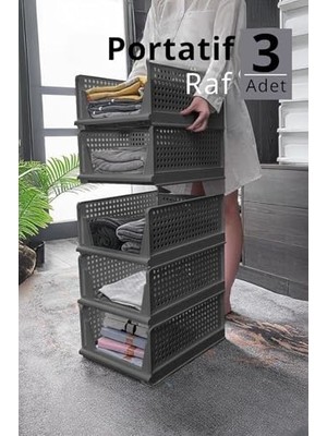 Berry Store Life 3 Lü Kayar Raf Organizer Gri Dolap Içi Kıyafet Aksesuar Düzenleyici 45X35 cm MIT1263