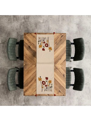 Shopyteks %100 Pamuk Keten Bohem Punch Nakışlı Masa Runner – 30X140 cm Zarif ve Doğal Sofra Dekorasyonu