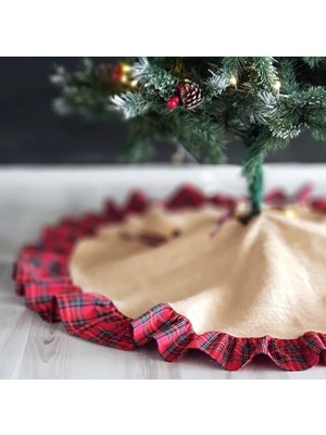 Berry Store Yılbaşı Ağaç Eteği Jüt Kırmızı Ekose