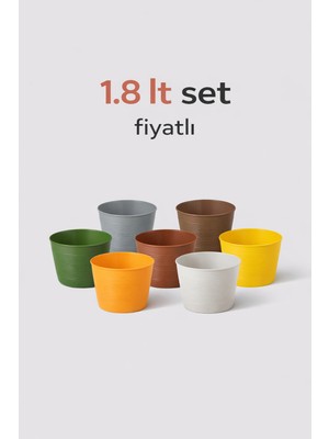 7 Adet Renkli Dekoratif Plastik Saksı Seti 1.8 Litre