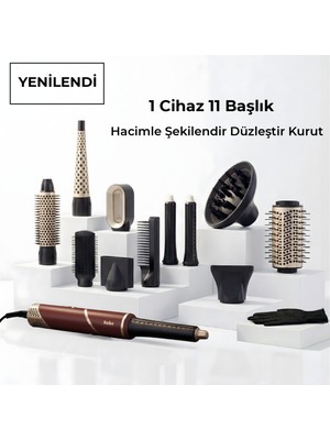 Robx 11 In 1 Çok Fonksiyonlu Ultra Saç Şekillendirme ve Kurutma Seti Kalın Bukle Titanyum Plaka ile