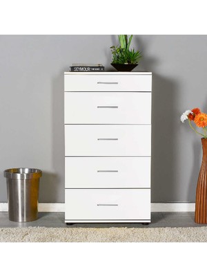Adore Mobilya Adore Trendline Beyaz 5 Çekmeceli Şifonyer Yüksek Kalite Melamin Malzeme 60 x 108 x 44 cm