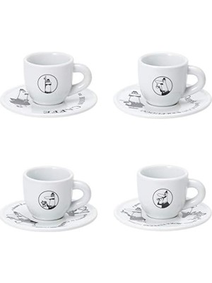 Nisar Store - 4'lü Espresso Fincan Seti - Carousel - Siyah Beyaz Karma Renk - Porselen