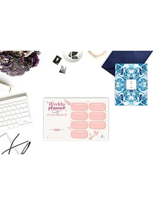 NY Home Masaüstü Set - 50 Sayfa Tarihsiz Haftalık, Günlük Planlayıcı - Ofis Çalışanı, Öğrenci, Genç, Öğretmen Için Randevu, Toplantı, Organizasyon To Do - 3 Parça - Kalp Serisi