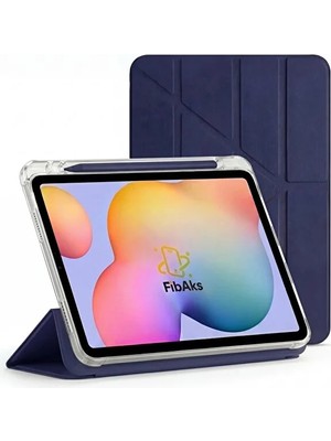 Fibaks iPad 11 A16 2025 10. Nesil 10.9 Kılıf Kalem Bölmeli Yatay ve Dikey Standlı Smart Uyku Modlu Kapak Lacivert