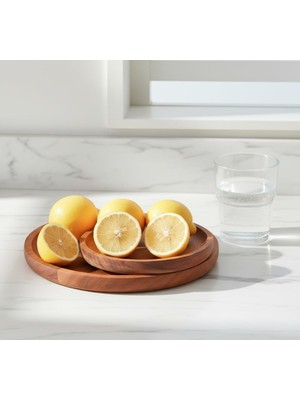 NY Home 2'li Doğal Akasya Ahşap Yuvarlak Servis Tabağı ve Çerezlik Seti – 12 cm ve 15 cm Kahvaltılık, Sosluk ve Sunum Kasesi (Ikili Takım)