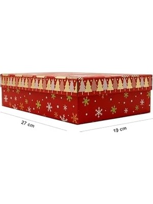NY Home Yılbaşı Hediye Kutusu – 27X19X7 cm Kırmızı Temalı Kapaklı Hediye Kutusu | Dayanıklı Karton, Altın Detaylı Yeni Yıl Hediye Paketi Kutusu