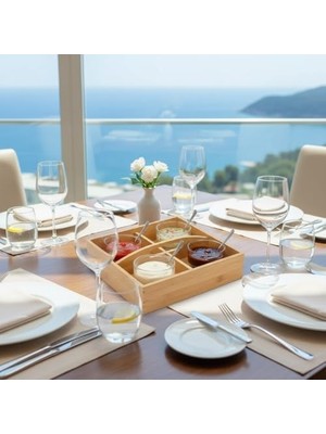 NY Home Bambu Çok Gözlü Sunum ve Düzenleme Kutusu | 22X22 cm | Çok Bölmeli Servis ve Organizer | Çay – Kahve Ikramlık, Atıştırmalık Sunum Tepsisi