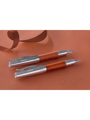 Nisar Store E-Motion Tükenmez Kalem, Krom/ahşap Gövde, Mekanizmalı, Kahverengi, B Uç, Yüksek Kapasiteli Siyah Refil