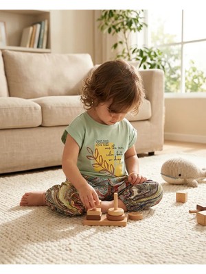 Mutlu Bebe Kız Çocuk Yazlık Tişört Şalvar Model Takım Desenli %100 Pamuk Rahat 2’li Kombin Günlük Şık Set