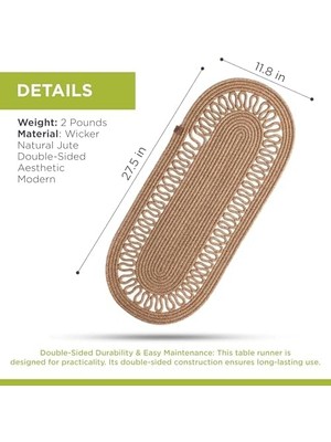 Nisar Store Modern Doğal Jüt Dokuma Masa Örtüsü, Örgülü Sehpa Yolluğu, Oval Masa Örtüsü Yemek Masası Veya Teras Için (Standart)