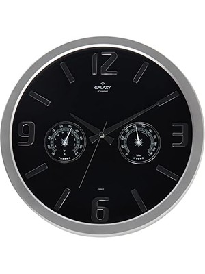 NY Home Galaxy 705-BK Termometre ve Baramotre Özellikli Kabartma Rakamlı Ev ve Ofis Duvar Saati, 38CM