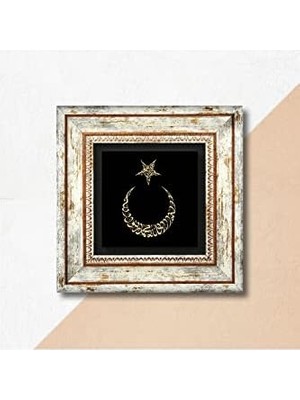Nisar Store Ay Yıldız Taş Duvar Tablosu - Çerçeveli Taş Tablo - Dekoratif Duvar Sanatı - Modern Ev ve Ofis Duvar Dekoru T1-152