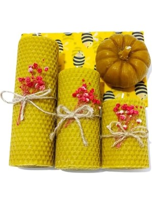 NY Home Dekoratif Doğal Petek Mum Bal Kabağı Çiçekli Set Bal Mumu Mum Hediyelik