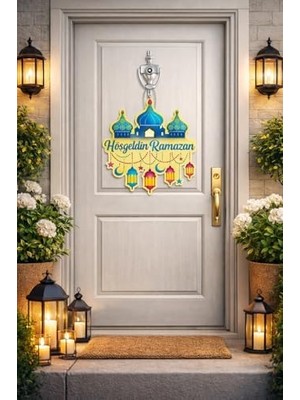 NY Home 27-27 cm Hoş Geldin Ramazan Dekorlu Ahşap Kapı Süsü, Ramazan Süsleri, Ramazan Tavan Süsü