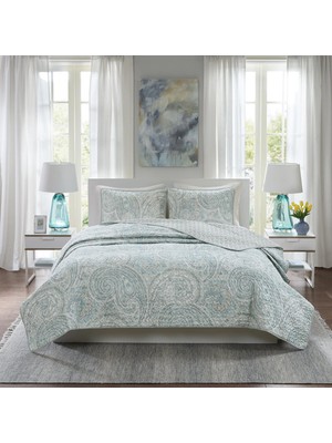 Nisar Store Spaces Yorgan Seti- Şal Desenli Yazlık Kılıf, Rahat Örtü Hafif Dört Mevsim Yatak Katmanı, Eşleşen Kırlent, /cal, Kaşmir Şal Desenli Mavi