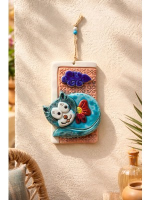 Marena Home El Yapımı Seramik Kedi Duvar Süsü 21 cm | Bohem Dekoratif Duvar Aksesuarı