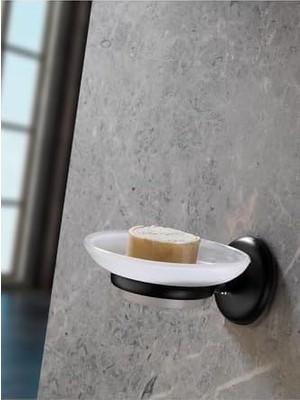 NY Home Yapışkanlı Hazneli Katı Sabunluk Siyah S-105