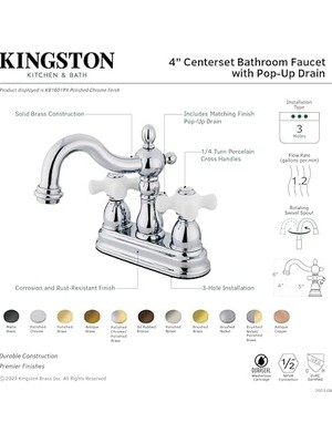 NY Home KB1605PX 10,5 cm Lavabo Bataryası Porselen Çapraz Kulplu, Yağlı Bronz Ovuşturdu Bronz, Yağlı Bronz