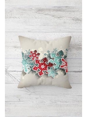 NY Home Pelangi Yılbaşı Temalı Kar Tanesi Çift Tarafı Baskı Gizli Fermuar Yastık Kılıfı Kırlent Koltuk Yastık Kılıfı, Kırmızı-Turkuaz 45 x 45, 24691173245451