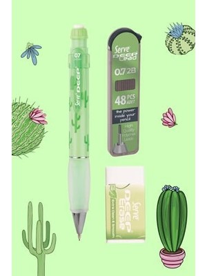 Nisar Store Doğa Desenli Deep Kalem, Deep Silgi ve Deep Min, 0.7 Mm, Elma Yeşili