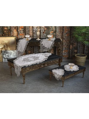 Nisar Store Çeyiz Diyarı Fransız Güpürlü Yasemin Kadife Salon Takımı 5 Parça Gri 161756