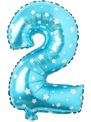 NY Home 2 Rakamlı 16 Inç Mavi Yıldızlı Folyo Balon 36 cm (Mavi)