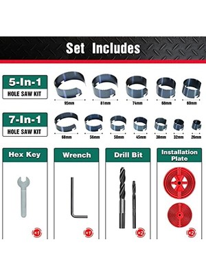 Nisar Store For Better Lıfe Delik Testeresi Seti Kutu Matkabı 7 Testere Çelengi ve 5 Testere Çelengi, Ahşap, Alçı Panel, Sunta, Delik Delme Için