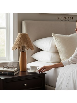 Hasır El Yapımı Bohem Çiçek Şekilli Ahşap Ayaklı Rustik Avize