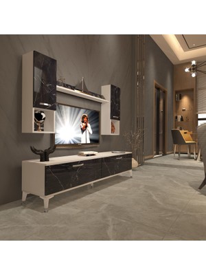 Decoraktiv Eko 5da Mdf Std Silver Tv Ünitesi Tv Sehpası - Beyaz Siyah Mermer