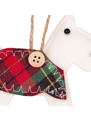 NY Home Yılbaşı Ağaç Süsü Köpek Ekose Elbiseli Beyaz 10 Cm.