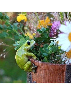 NY Home Top 4283 Kurbağa Çiçek Saksısı Tutucu Heykelcik, Yeşil