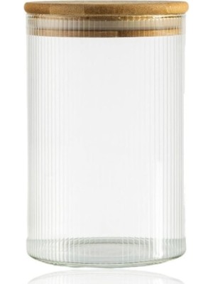 NY Home Bambu Kapak, Cam Kavanoz, Kare Kavanoz, 200 ml Kavanoz, Sızdırmaz Kapak, Baharat Kavanozu, Gıda Saklama, Mutfak Düzenleyici, Çizgili Cam