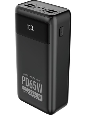 Lenyes PX591D Pro Hızlı Şarj Özellikli Dijital LED Göstergeli Powerbank 65W 50000MAH Siyah