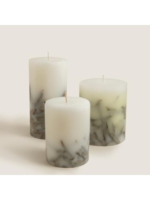 Nisar Store Yaprak Dekorlu Mum 10X20 cm Cream