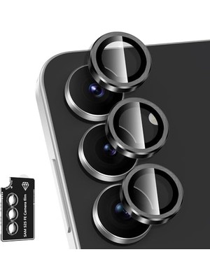 NY Home Galaxy S25 Fe Için Kolay Kurulum Aparatlı Kamera Lens Koruyucu 9h Temperli Cam Hd Görüntü Darbelere Karşı S25 Fe Koruyucu Alüminyum Alaşım Çerçeve S25 Fe Kamera Koruma (Siyah)