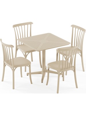 Tilia 4 Kişilik Polipropilen Masa Takımı Bej (Moon Katlanır Masa 80X80 cm + Gozo Sandalye)