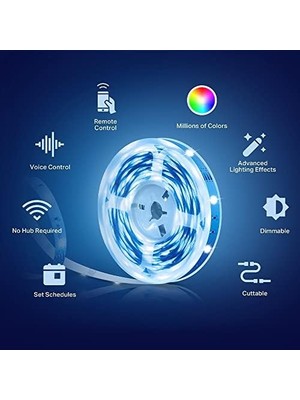 NY Home L900-5, 5 Metre Çok Renkli Akıllı Wi-Fi Şerit Led, Alexa ve Assistant ile Uyumlu Ses Kontrolü, Müzikle Senkronizasyon