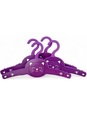 NY Home Sevimli Mor Kedili 4'lü Plastik Çocuk ve Bebek Askısı, Bebek Askı Seti, Çocuk Askı Seti