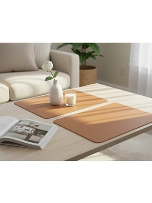 NY Home 2 Adet Amerikan Servis – 44X35 cm Taba Renk Deri Masa Altlığı, Su Geçirmez, Kaymaz, Dayanıklı Şık Sofra ve Masa Koruyucu Placemat Seti