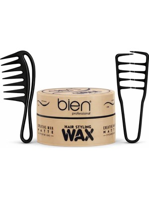 Bien Professional Wax 150 ml + Dalga Veren Mucize Tarak + Geniş Aralıklı Wax Tarağı Seti | Hacim, Dalga ve Güçlü Tutuş Erkek Saç Şekillendirme Seti