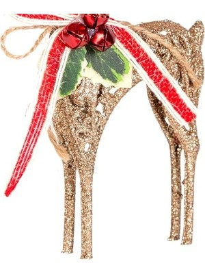 Nesto Home Yılbaşı Ağaç Süsü Yılbaşı Dekorlu Simli Geyik 8X16 Cm.
