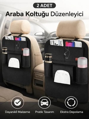 Ankaflex 2'li Araç Oto Koltuk Arkası Organizer Koltuk Arkası Eşya Düzenleyici Telefon Tablet Tutucu Cepli Eşya Çantası