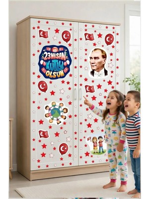 Kt Grup 23 Nisan Çocuk Bayramı Atatürk Cam Duvar Süsleme 100 Parça Okul Anaokulu Stickerları Etiket Seti