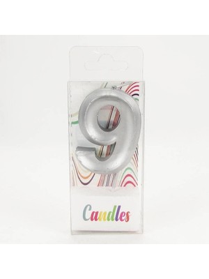 Nesto Home 9 Dokuz Rakamlı Gümüş Gri Mum 6.5 cm
