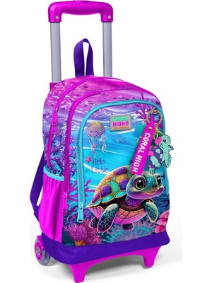 NY Home Işıklı Tekerlekli Pembe Mor Kaplumbağa Çekçek Okul Çantası - Kız Çocuk