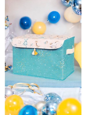 NY Home Anne Bebek Kapaklı Kutu, Maxi Boy, Bebek Odası Düzenleyici, 35X24X23CM, Mavi Renk