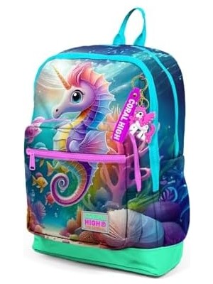 NY Home Mavi Su Yeşili Denizatı Desenli Dört Bölmeli Okul Sırt Çantası 23772