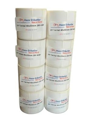 NY Home Pp Termal Etiket 40MM x 30MM Ruloda 200 Adet Toplam 8 Rulo 1600 Adet Phomemo Yazıcılar ile Uyumlu